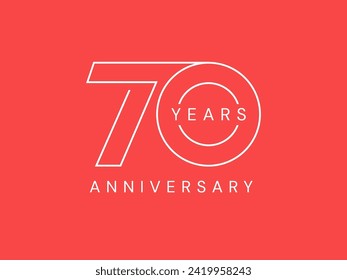 70th Anniversary modern style celebration white color outline text number logo vector design concept. Seventy years anniversary number template for celebration event, business company, birthday, web.