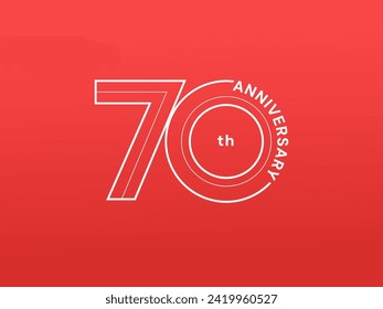 70th Anniversary modern style celebration white color outline and letter "anniversary" Curving in shape text number logo vector design concept. Seventy years anniversary number template for business.