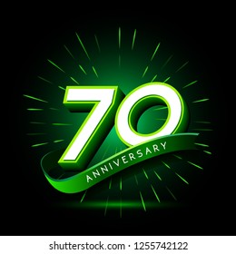 70th anniversary neon text vector design template. green number neon logo, light banner design element colorful design trend, night bright advertising neon text anniversary event party template