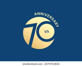 70th Anniversary with number Overlapping in circle shape luxury gold celebration logo vector design concept. Seventy years anniversary gold template for celebration event, business, invitation, card.