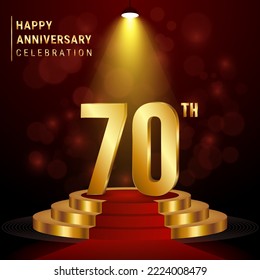 70° Aniversario. Diseño perfecto de plantillas con podio dorado para eventos de celebración, bodas, tarjetas de felicitación y tarjetas de invitación. Ilustración del vector