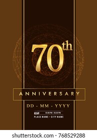 70th anniversary poster design on golden and elegant background, vector design for anniversary celebration, greeting card and invitation card.