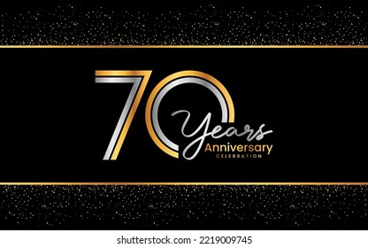 Diseño de plantillas para el 70 aniversario. Diseño del logo de la celebración del aniversario en color dorado para la celebración del evento, invitación, tarjeta de saludo, volante, pancarta, afiche, logotipo de doble línea, ilustración vectorial