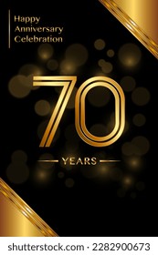 70th Anniversary template design with double line numbers. Golden anniversary template. Vector