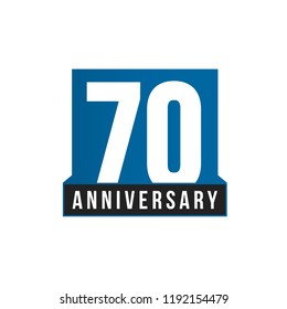 70th Anniversary vector icon. Birthday logo template. Greeting card design element. Simple business anniversary emblem. Blue strict style number. Isolated vector illustration on white background.