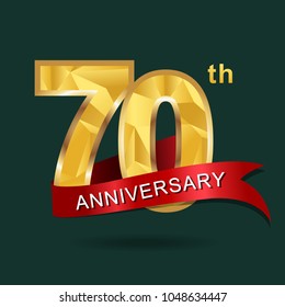 70th anniversary years celebration logotype. Logo gold numbers and ribbon green background. 