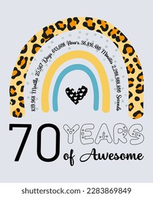 70th Birthday T-Shirt, 70 Years Of Awesome, Typography Design, Milestone Birthday Gift