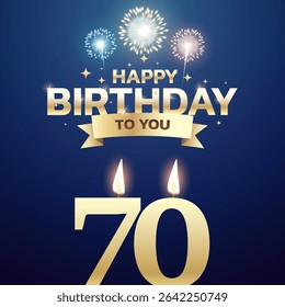 70th Birthday vector background design. Happy birthday to you text with 70 age candle and decoration element for birth day celebration greeting card design. Vector illustration.