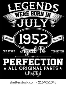 70th Birthday Vintage Legends Were Born In July 1952 70 Years Old