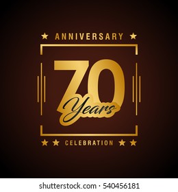 70th golden anniversary logo, laurel wreath isolated on black background, vector design