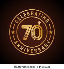 70th golden anniversary logo, laurel wreath isolated on black background, vector design