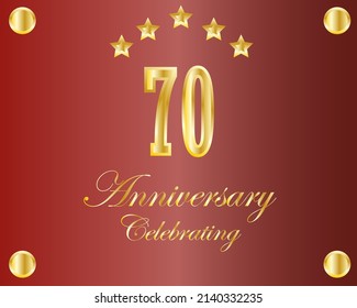 Logo del 70 aniversario dorado con anillo, diseño de vectores de flores de laurel.