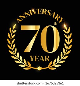 70th golden anniversary logo,with Laurel Wreath and gold ribbon Vector Illustration