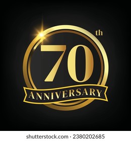 70th golden anniversary logo,with Laurel Wreath and gold ribbon Vector Illustration