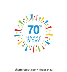 70th Happy Birthday logo, circle shape, colorful sunburst, red blue green yellow color