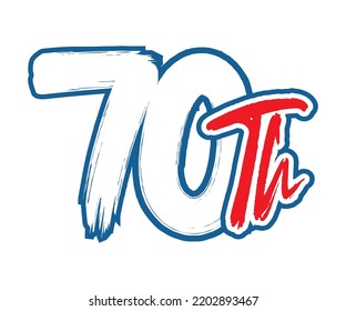 70th Ordinal Number counting vector art illustration with stunning font on red trim blue on white background