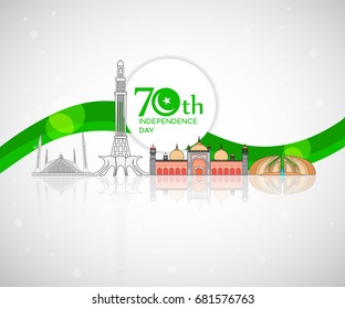 70th Pakistan Independence Day Background with famous landmarks