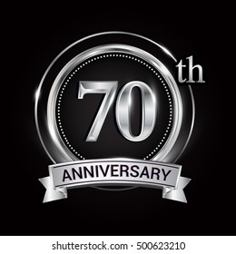 70th silver anniversary logo with ribbon and ring