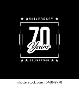 70th white anniversary logo, vector celebration design with rectangle on black background.