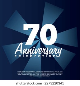 70th year anniversary celebration vector template design illustration with white text elegant blue shiny background.	