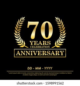 70th years anniversary celebration emblem. anniversary elegance golden awards logo isolated on black background, vector illustration template design for celebration greeting card and invitation