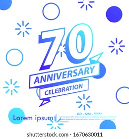 70th years anniversary celebration emblem. blue gradient anniversary logo with ribbon on Memphis style background, vector illustration template design for web, flyers, greeting card & invitation card