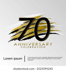 70th years anniversary celebration emblem. Elegant anniversary logo isolated with golden brush - stroked on white background. vector illustration template design for web, flyers, poster, greeting