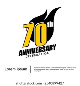 70th years anniversary celebration emblem. anniversary logo isolated with sparks - fireball  isolated on white background. vector illustration template design for web, flyers, poster, greeting card