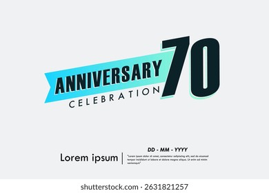 70th years anniversary celebration emblem. anniversary logo isolated with gradient blue ribbon on white background. vector illustration template design for web, flyers, poster, greeting card