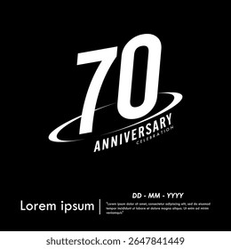 70th years anniversary celebration emblem. congratulations anniversary logo isolated with oval ring. black and white tone. vector illustration template design for web, flyers, poster, greeting card