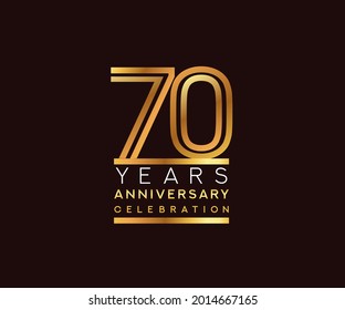 70th years anniversary celebration logotype. Anniversary logo with golden and silver color isolated on black background, vector design for celebration, invitation card, and greeting card