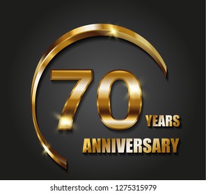 70th years anniversary celebration.Gold 70 years anniversary logo design.