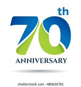 70th years anniversary label and sign, vector and illustration