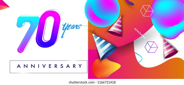 70th years anniversary logo, vector design birthday celebration with colorful geometric background and abstract elements