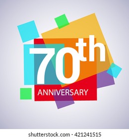 70th years anniversary logo, vector design birthday celebration with colorful geometric isolated on white background.