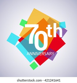 70th years anniversary logo, vector design birthday celebration with colorful geometric isolated on white background.