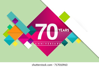 70th years anniversary logo, vector design birthday celebration with colorful geometric background and circles shape.