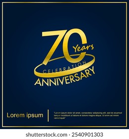 70th years elegant anniversary celebration emblem. golden anniversary logo isolated with oval ring on dark blue background. vector illustration template design for web, flyers, poster, invitation card