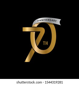 70th years gold anniversary celebration simple logo, isolated on dark background. celebrating Anniversary logo with elegance golden color vector design for celebration,