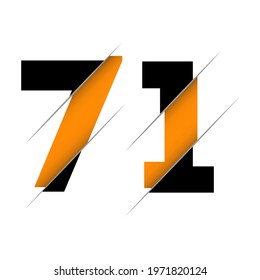 71 7 1 Number Logo Design with a Creative Cut and Black Circle Background. Creative logo design.