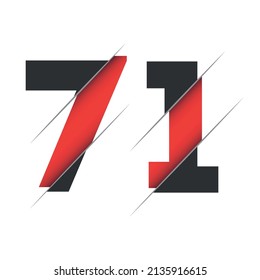 71 7 1 Number Logo Design with a Creative Cut and Black Circle Background. Creative logo design.