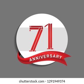 71 anniversary with white circle and red ribbon for celebration event
