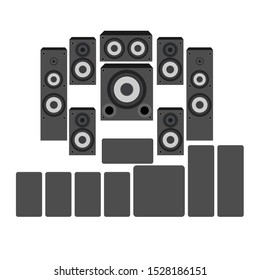 7.1 channel multimedia speakers home theater isolated. Flat design icon vector illustration.