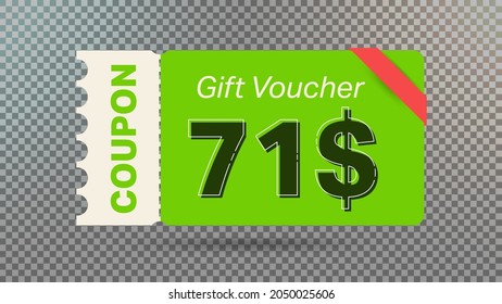 71$ coupon promotion sale for website, internet ads, social media. Big sale and super sale coupon code $71 discount gift voucher with coupon vector illustration summer offer ends weekend holiday