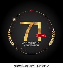 71 golden anniversary logo with red ribbon, low poly design number