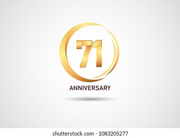 71 golden anniversary number inside gold circle swoosh isolated on white background