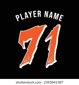 71 jersey number. Baseball jersey number design vector