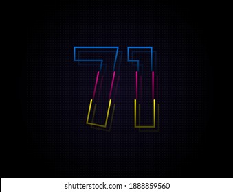 71 number colorful outline stroke font. Trendy, dynamic creative style design. Vivid vector font for logo, brand label, design elements, nightlife, application etc