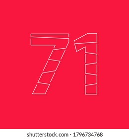 71 number, linear stroke font. Modern trendy, creative style design. 