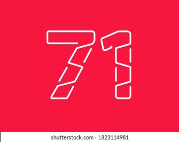71 number. Modern trendy, creative style design. For logo, brand label, design elements, corporate identity, application etc. Isolated vector illustration          